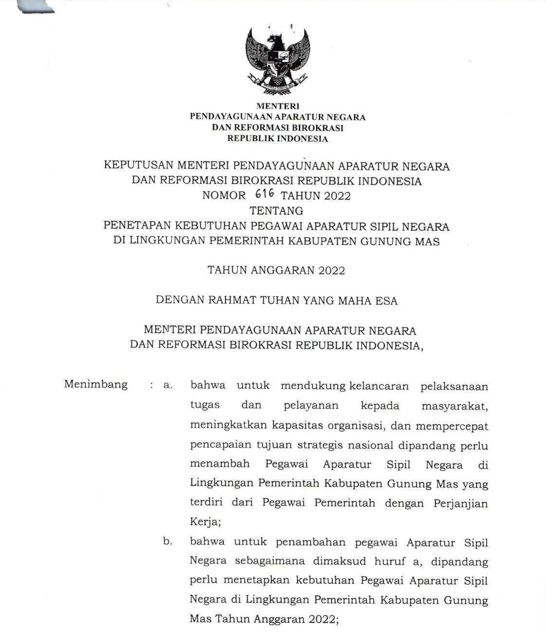 Formasi Resmi PPPK 2022 Kabupaten Gunung Mas